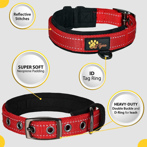 Dog Collar for Small Dogs - Red Dog Collar for Puppy Girls and Boys - Reflective Threads and Soft Padding