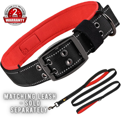 Dog Collar for All Dog Breeds - Heavy Duty, Reflective, Soft Padded Dog Collar (XL, Black/Red)