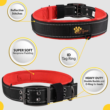Dog Collar for All Dog Breeds - Heavy Duty, Reflective, Soft Padded Dog Collar (XL, Black/Red)