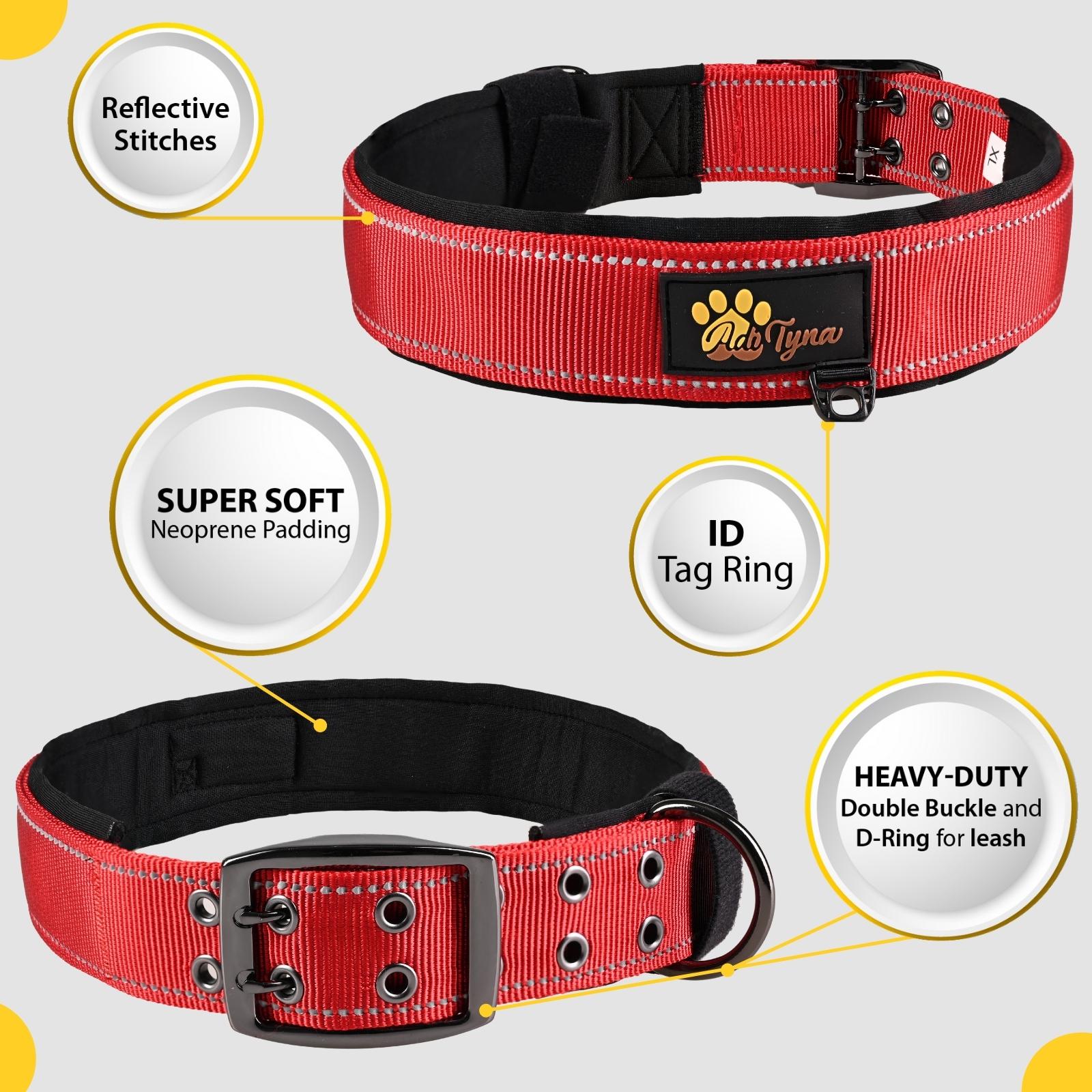Dog Collar for Extra Large Dogs - Heavy Duty Red Dog Collar for Big Breeds - Reflective Threads and Soft Padding