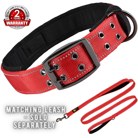 Dog Collar for Extra Large Dogs - Heavy Duty Red Dog Collar for Big Breeds - Reflective Threads and Soft Padding